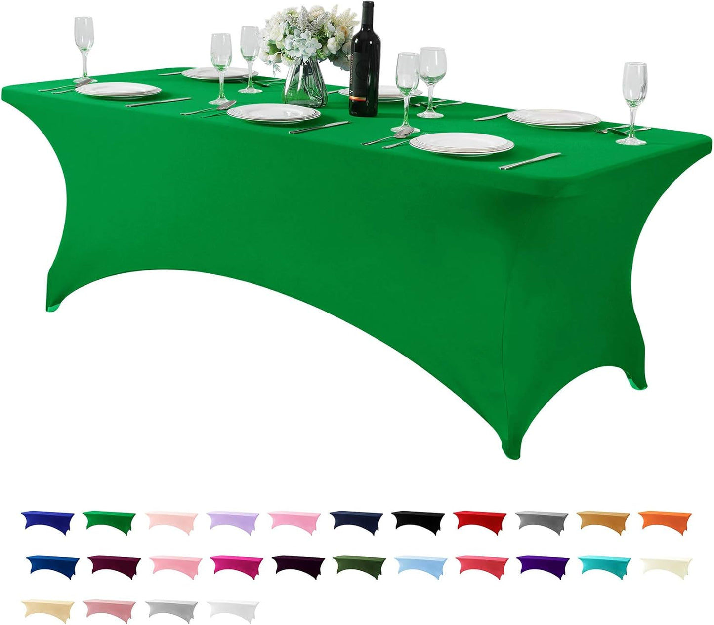 Spandex Table Cover for 8FT or 4ft or 6ft Table Universal Fitted Stretch Tablecloth for Party, Banquet, Wedding and Events-Emerald