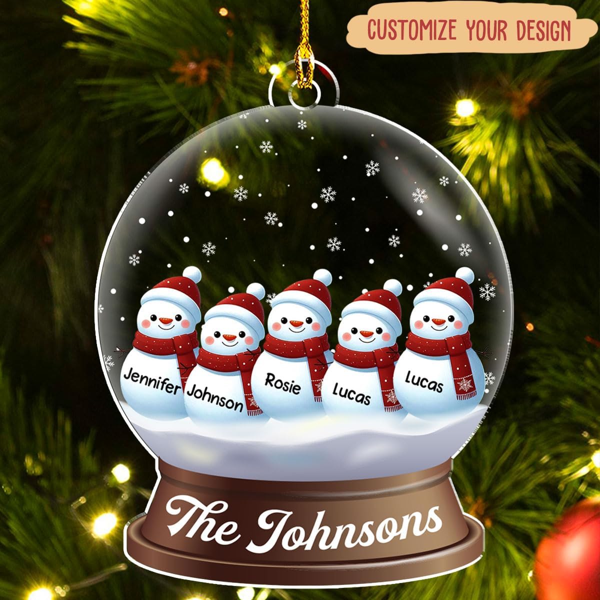 Personalized Family Christmas Acrylic Ornament 2024 - Custom Name Snowman Family Members up to 10 People, Snow Globe Ornament Gifts for Family Tree Decoration (A03, 2 Names)