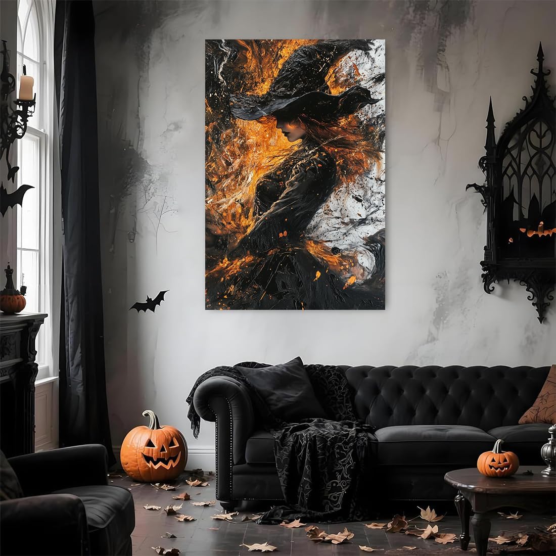 Witch Canvas Poster Print, Dark Academic Picture Wall Decor, Modern Fashion Aesthetic Abstract Witchcraft Halloween Wall Art For Bedroom Living Room Hallway Decoration,8"x12" Framed