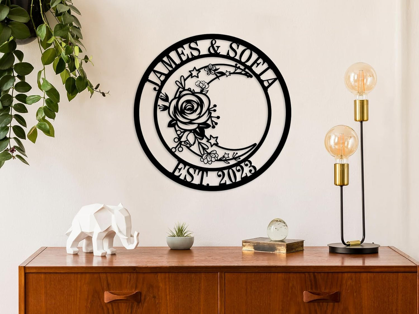 Moon Metal Floral Art Decor Black Boho Large Floral Moon and Star Phase Wall signs for Half Moon Flower Sculpture Hanging Wall Decor for Bedroom