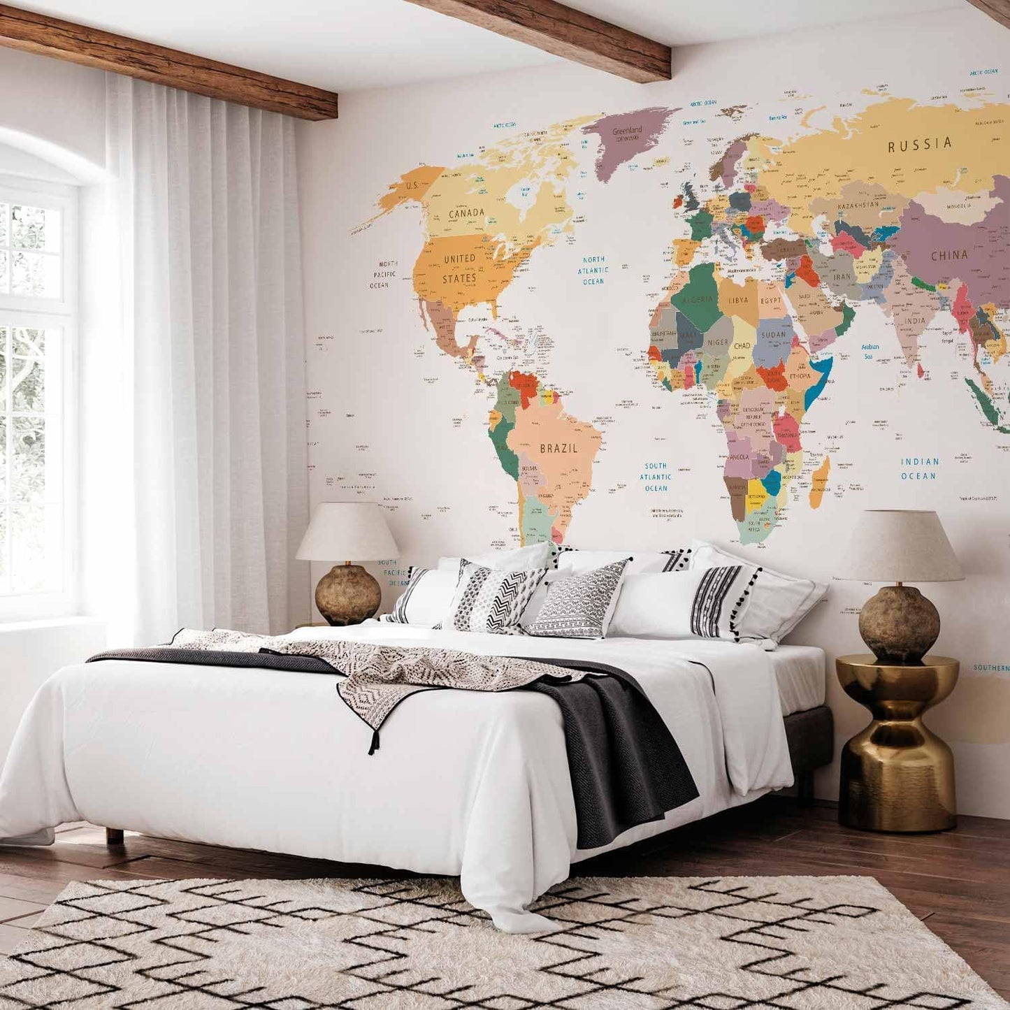 artgeist Premium Wall Mural World Map 118x83 in - XXL Non-Woven Wallpaper Fleece Wall Decor Photo Print Picture Image Design Home Map of The World k-B-0001-a-b