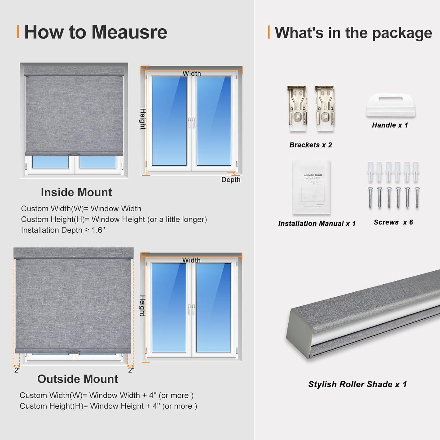 Persilux Blackout Roller Shades for Indoor Windows with Upgraded Cassette, Cordless Shades Window Blinds Pull Down for Doors, Easy to Install for Office/Living Room/Bedroom, Grey(83" W x 96" H)