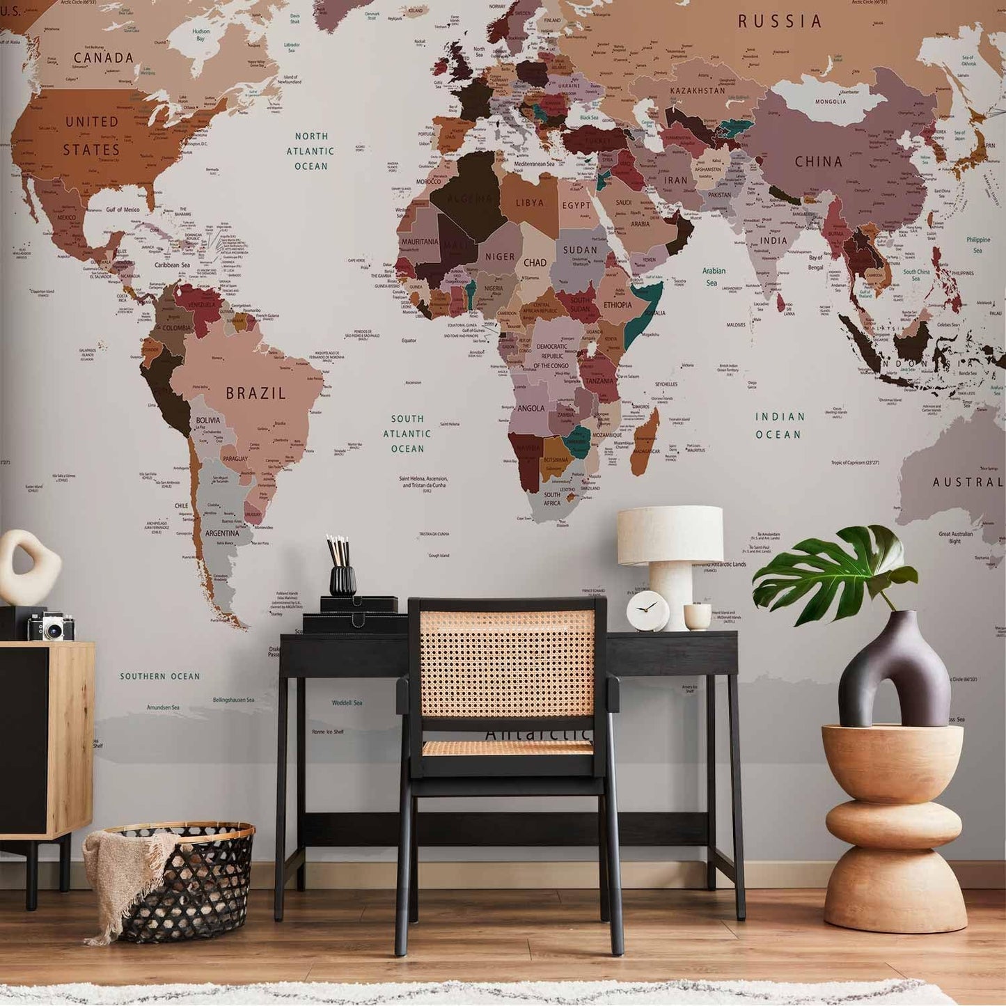 artgeist Premium Wall Mural World Map 79x55 in - XXL Non-Woven Wallpaper Fleece Wall Decor Photo Print Picture Image Design Home Map of The World k-B-0001-a-d