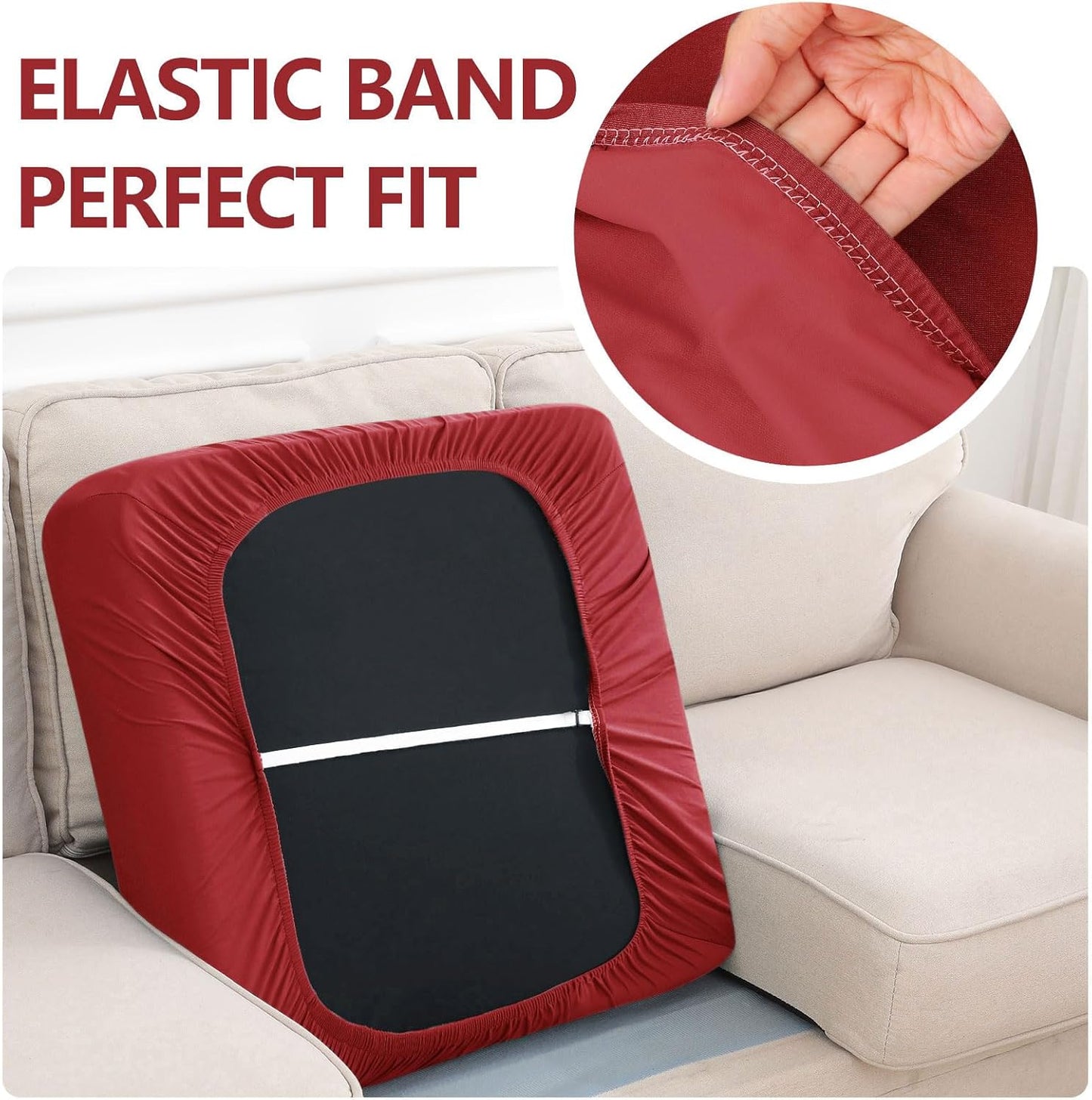 hyha Waterproof Couch Cushion Covers, Stretch Sofa Couch Seat Slipcover for Dog Washable, Non-Slip Waterproof Outdoor Cushion Covers for Patio Furniture Replacement (1 Piece for Medium, Wine Red)