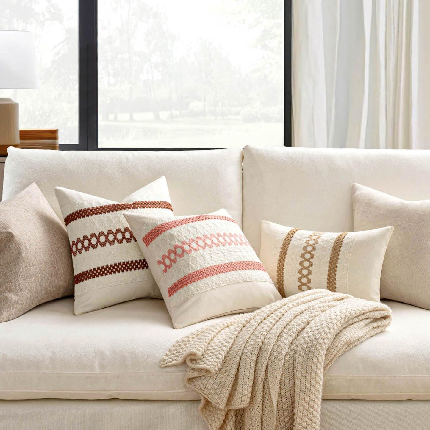 MIULEE Set of 2 Neutral Boho Decorative Pillow Covers 16x16 Inch Farmhouse Rustic Couch Throw Pillows Modern Cotton Cushion Covers Retro Cute Macrame Woven Home Decor for Bed Sofa Chair