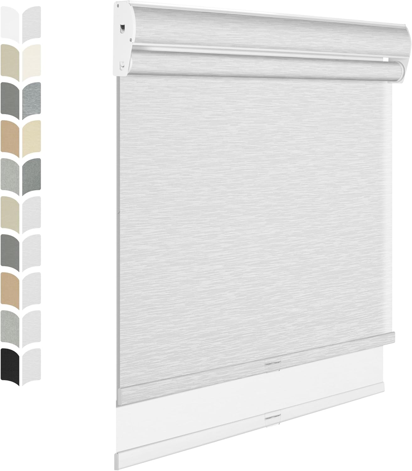 BERISSA Cordless Dual Roller Shades with Cassette Valance, Double Window Shades Blackout and Light Filtering, Day and Night for Home Office Doors. Striped Jacquard White. 46 W x 44" H