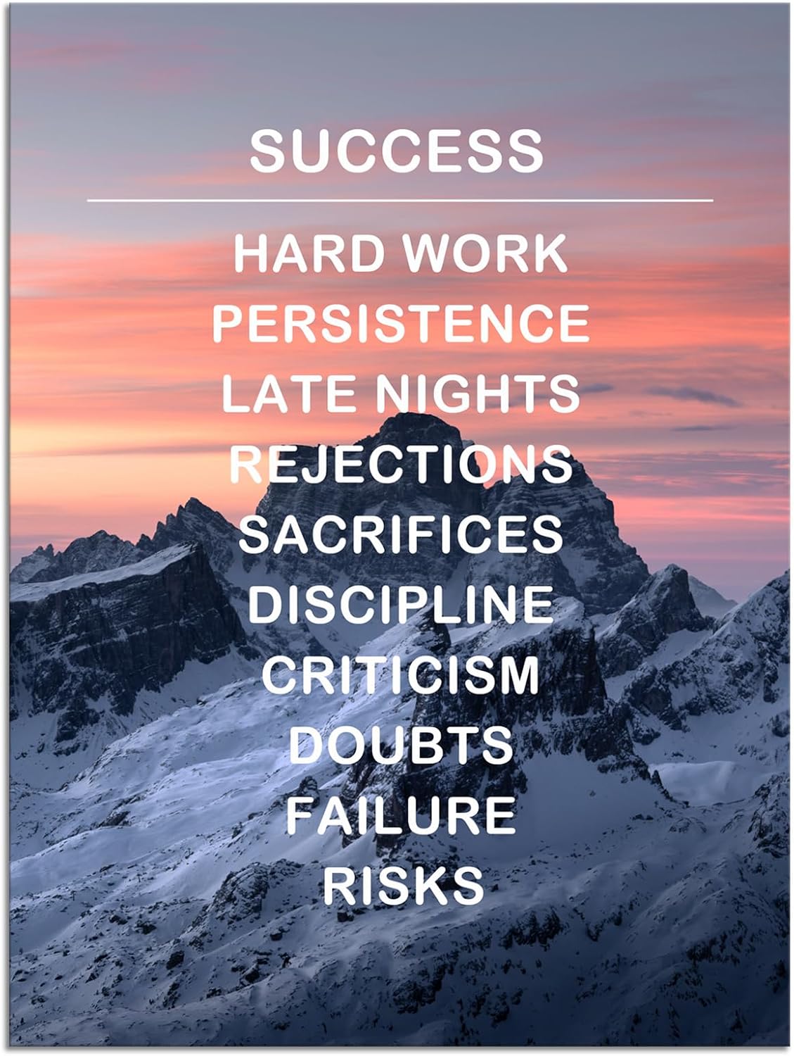 Snow Mountain Motivational Canvas Wall Art Inspirational Success Painting Pictures Inspiring Entrepreneur Posters Prints Artwork Decor Framed for Home Office Living Room Ready to Hang [18''Wx 24''H]