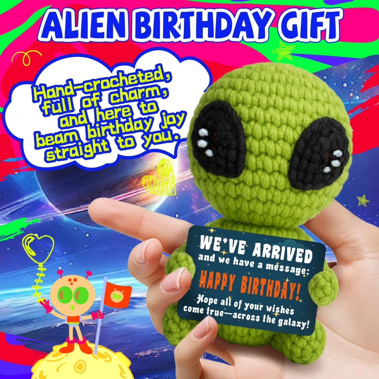 Cute Crochet Alien Plush Toy Unique Birthday Gift for Boys Girls Friends Man Women Handmade Alien Stuffed Animal Funny Space Theme Present for Kids, Teens Sci-Fi Fans