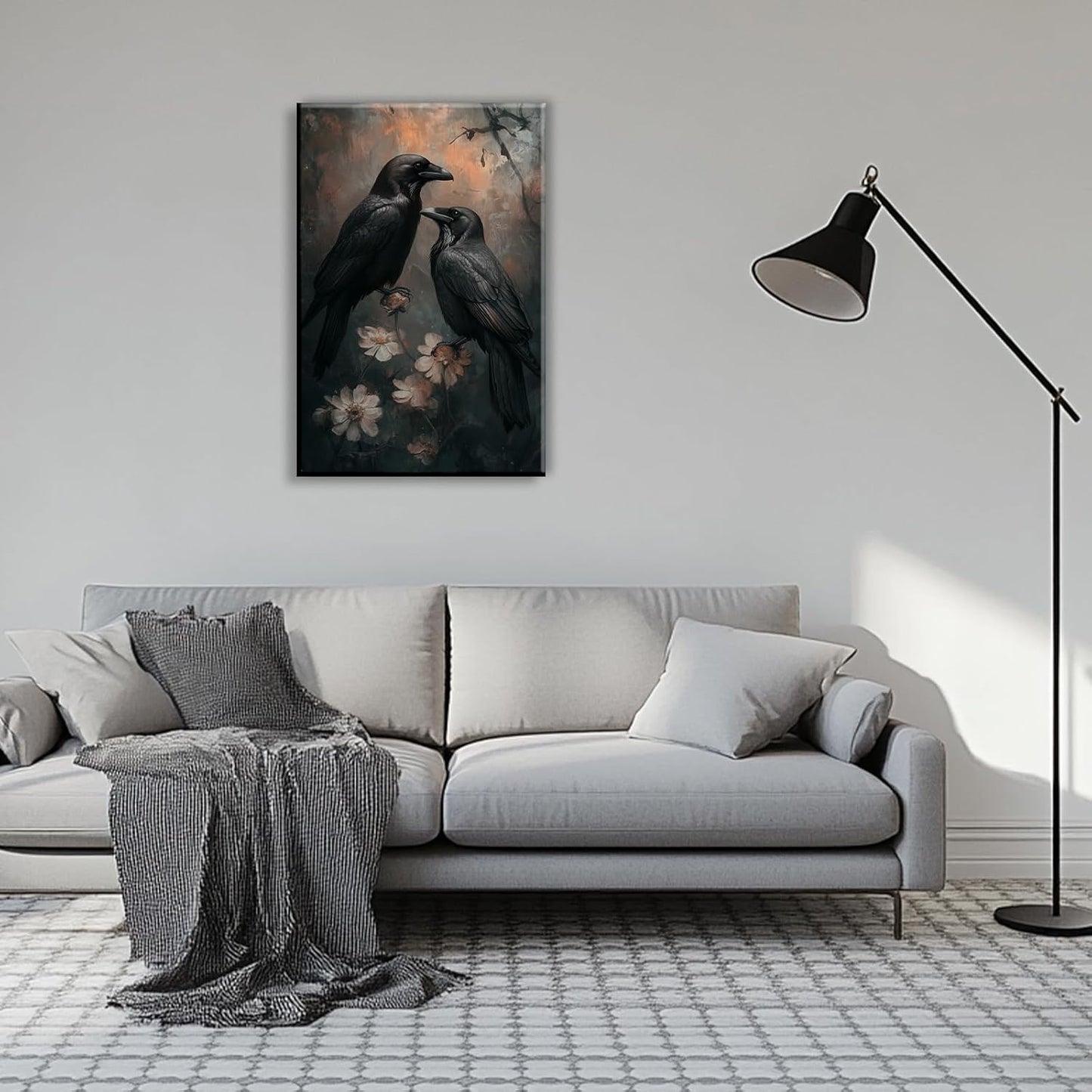 OAAPITI Birds Canvas Wall Art Black Couple Crow Picture Print Vintage Gothic Raven Artwork for Living Room Halloween Home Wall Decor(Artwork-7,16"x24")