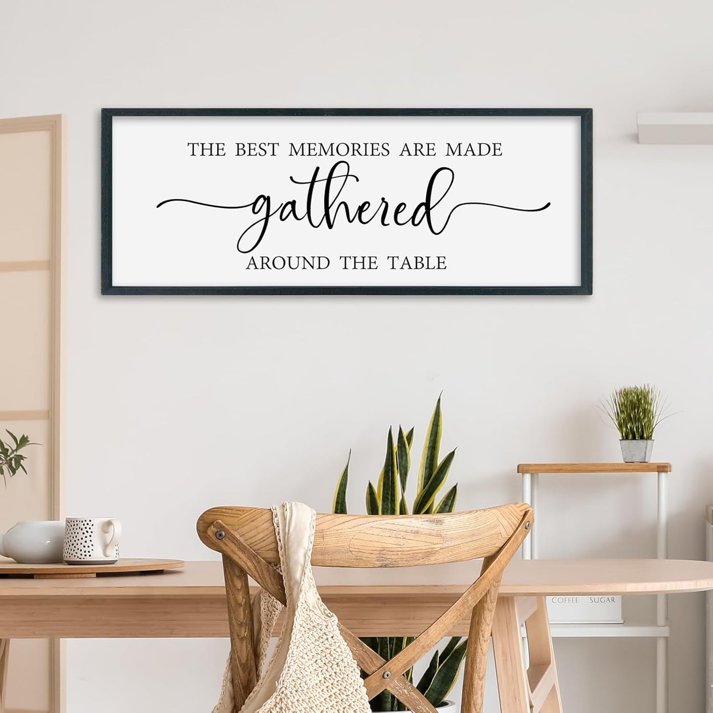 SRSZHIYUE The Best Memories Are Made Gathered Around The Table Sign Wall Decor Art 40"×15" for Kitchen Dining Room Large Wood Framed Wall Hanging (Black)