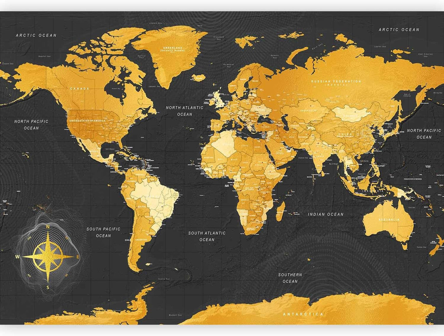 artgeist Premium Wall Mural World Map 197x138 in - Non-Woven Wallpaper Fleece Wall Decor Photo Print Picture Image Design Home Map of The World k-A-0130-a-a
