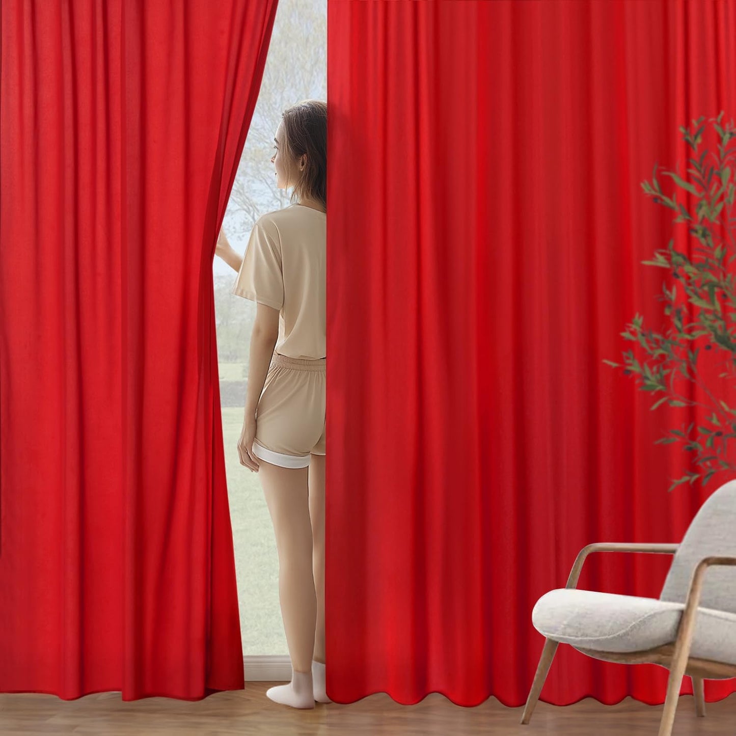 MIULEE Red Privacy Sheer Curtains That Let Light in 72 Inches Long Non-See-Through Semi Sheer Curtain Light Filtering Window Curtains Christmas Drapes for Living Room Bedroom 2 Panels Set 42 X 72
