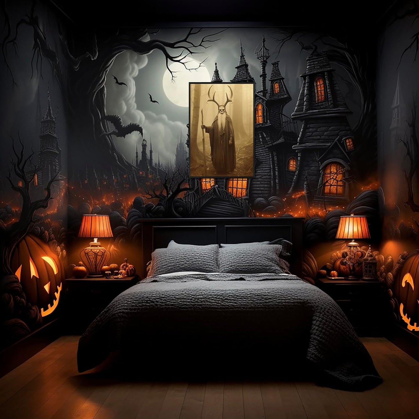 Skeleton Halloween Decor Occult Druid of the Forest Poster Canvas Wall Art Vintage Spooky Print Gothic Room Decor Dark Academia Decorations Bedroom Creepy Skull Picture 24X36inch Aluminum Framed