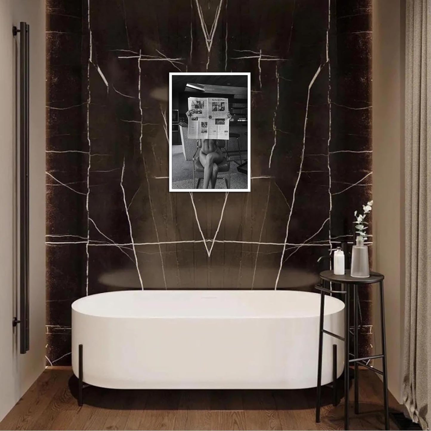 Liyark Sexy Glamorous Reader Poster Feminist Art Black and White Preppy Canvas wall art Retro Room Aesthetic Newspaper prints painting Trendy Naked Women Art wall decor 16x24in Unframed