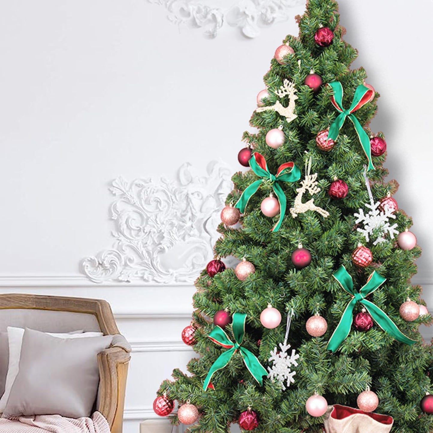 Every Day is Christmas Ornaments, Shatterproof Christmas Tree Ornament Set, Christmas Balls Decoration 50 Count (2.24"/57mm, Pink Rose)