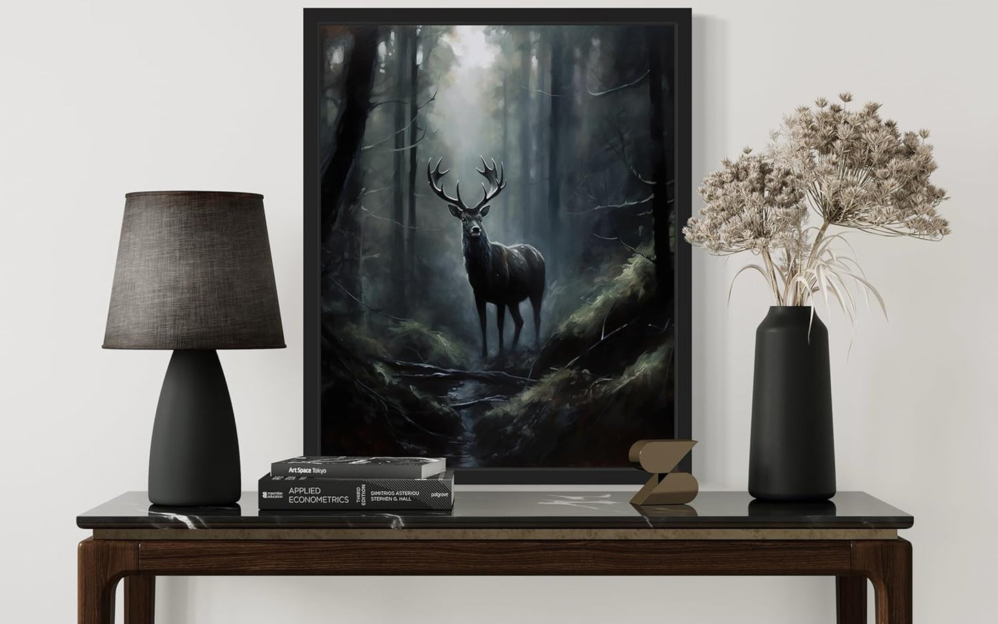 Deer in Forest Poster Art Print, Halloween Scary Vintage Wall Art Academia Spooky Painting Decoration for Horror Prints, Gothic Posters Bedroom Decor 89 (Deer in Forest, 16 x 20 inches, Black Frame)