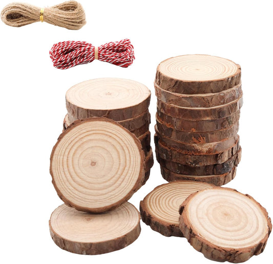 Natural Wood Slices for Wedding Decor, Christmas Ornaments – 20PCS 2.8-3.2 Inch Unfinished Predrilled Wooden Circles, DIY Crafts & Arts