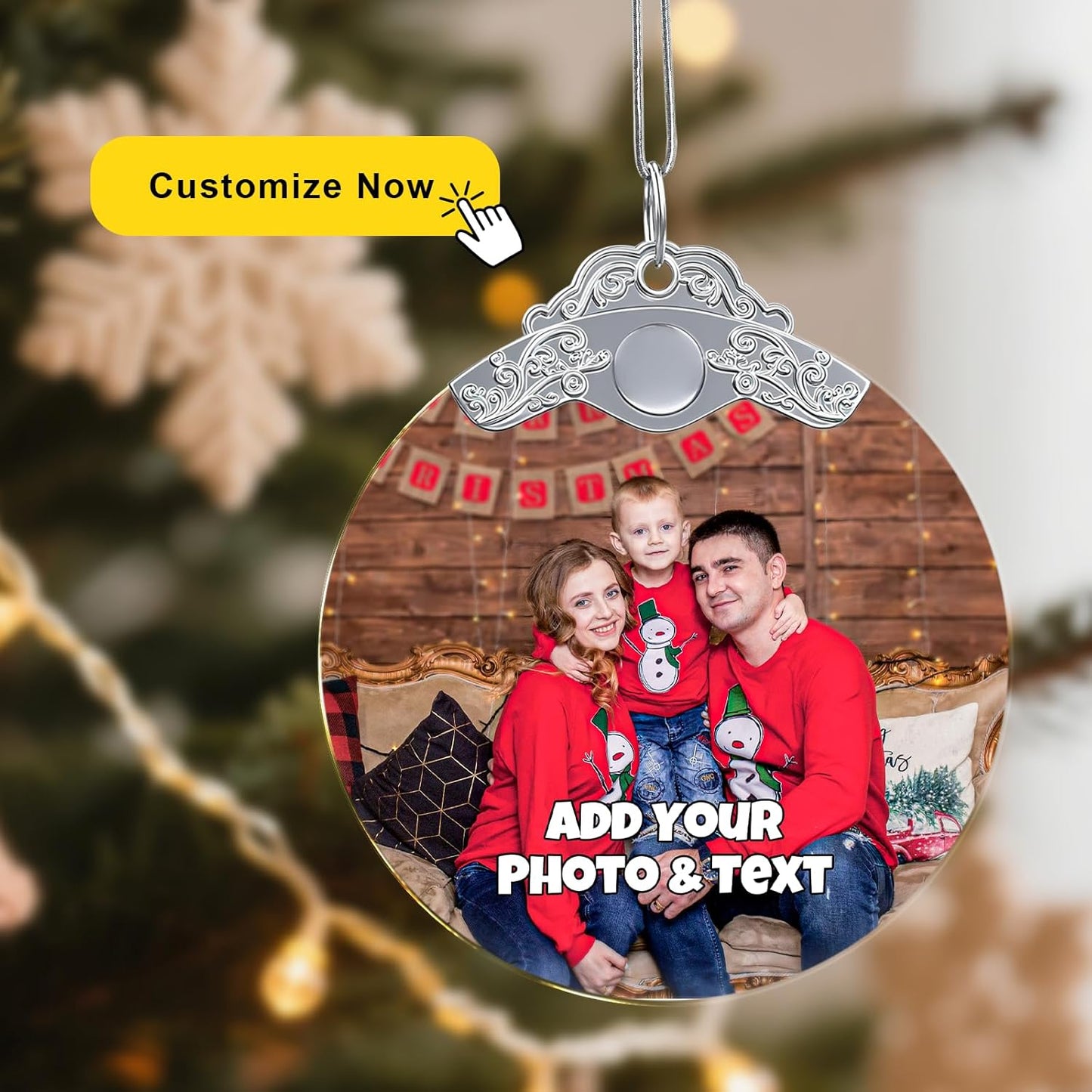 Personalized Christmas Ornament with Photo - Custom Picture Ornaments for Christmas 2025, Customized Crystal Ornament Xmas Tree Decor, for Family, Friends, Lovers
