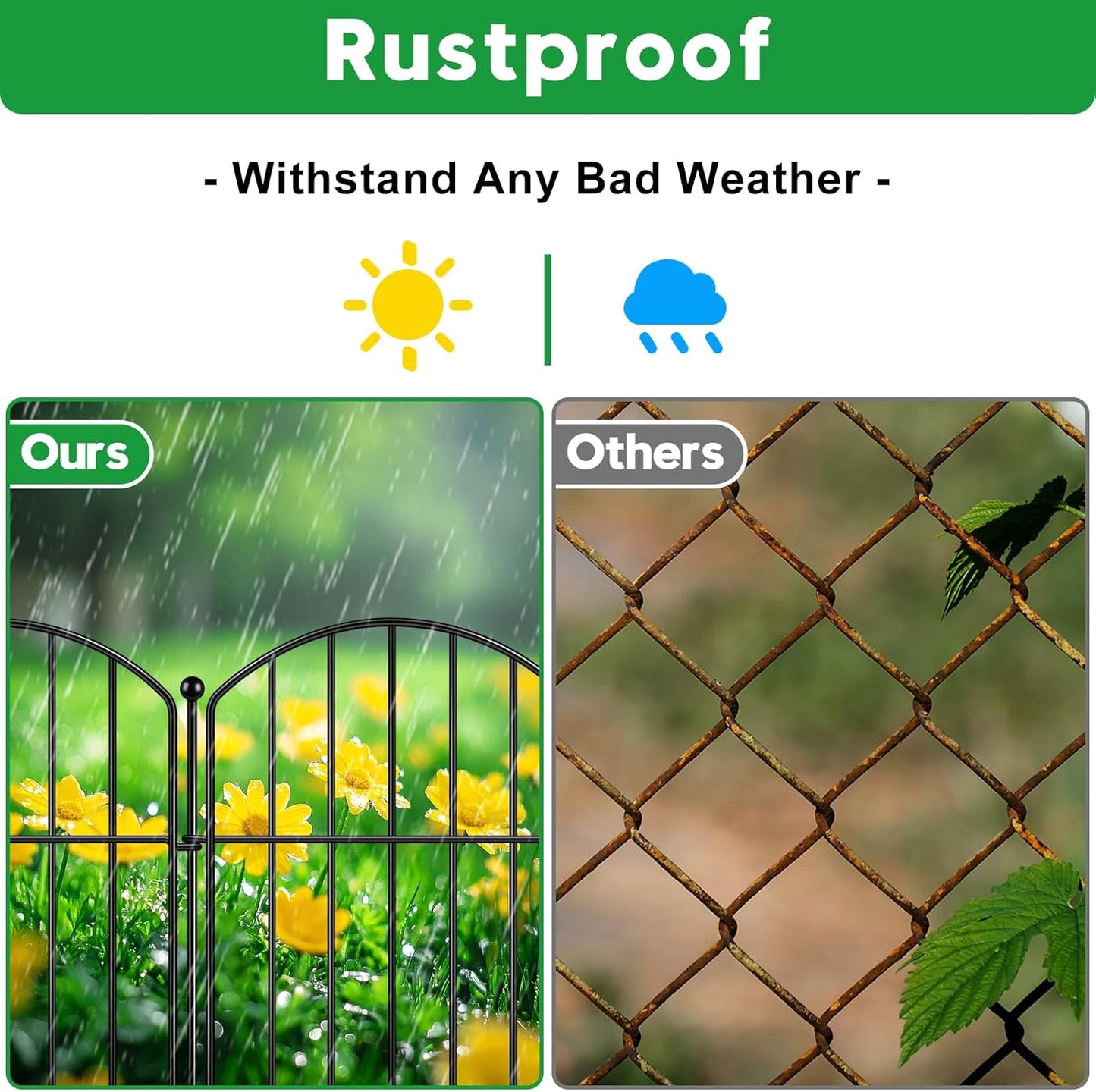 Decorative Garden Fence 17in (H) x10ft (L), Arched Rustproof Metal No Dig Fence for Dogs & Rabbit, Ornamental Animal Barrier for Flower Beds, Border Panels Fencing for Yard & Patio Outdoor Decor