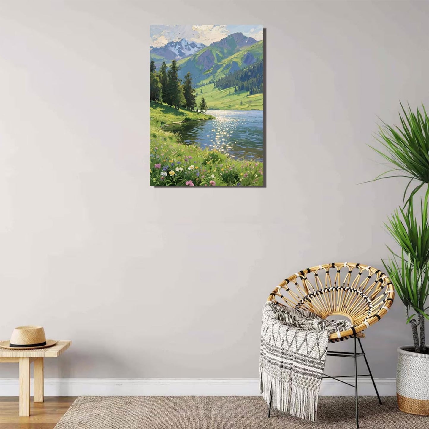 The scenery of mountain streams and green meadows is suitable for living rooms bedrooms offices landscape posters and wall paintings