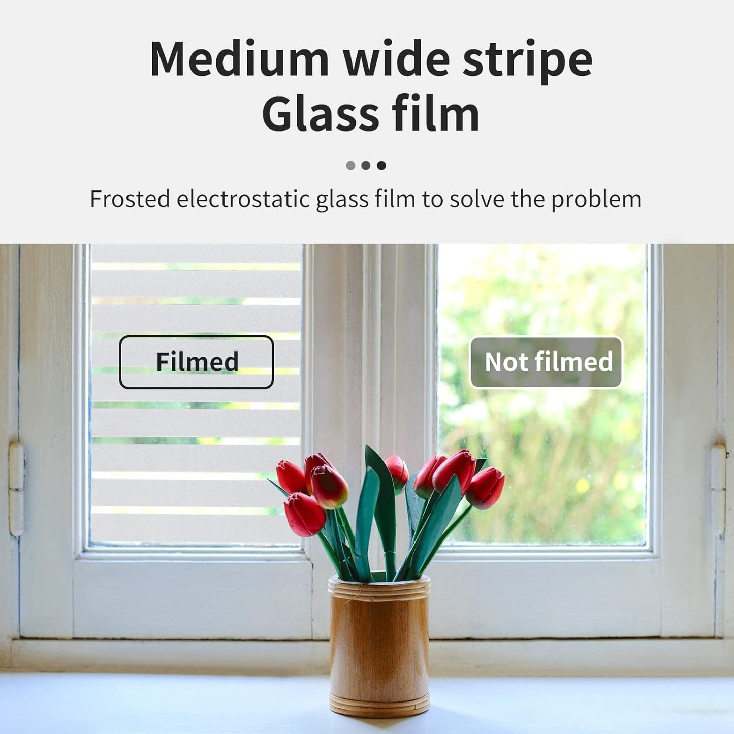 Window Privacy Film, Stripe Window, Film Static Cling, Anti UV, Heat Control, Ideal for Home Shower Office Glass Door (Stripes Pattern, 17.5X78.7Inch)