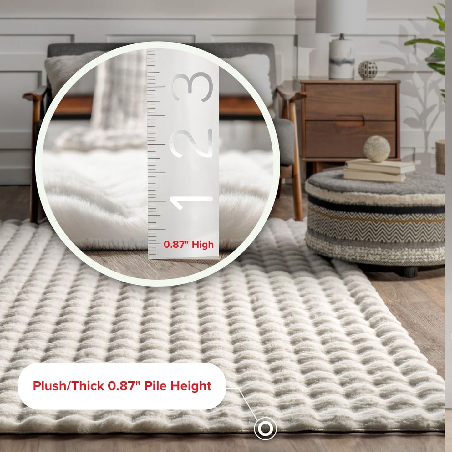 nuLOOM Jeni Solid Faux Rabbit Machine Washable Area Rug, 6x9, Off-White