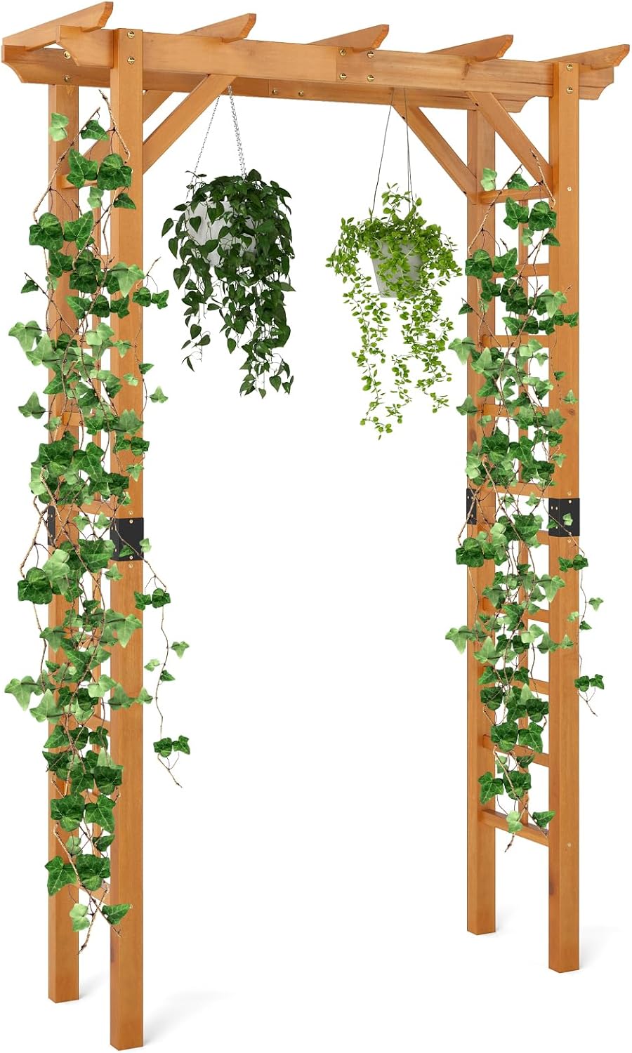 Giantex 7FT Wood Garden Arbor Trellis, Wooden Wedding Arch for Ceremony Party, Outdoor Archway Pergola for Climbing Plants, Pathway, Yard, Garden Decor, Easy Assembly (Honey Brown, 55''W x 85''H)