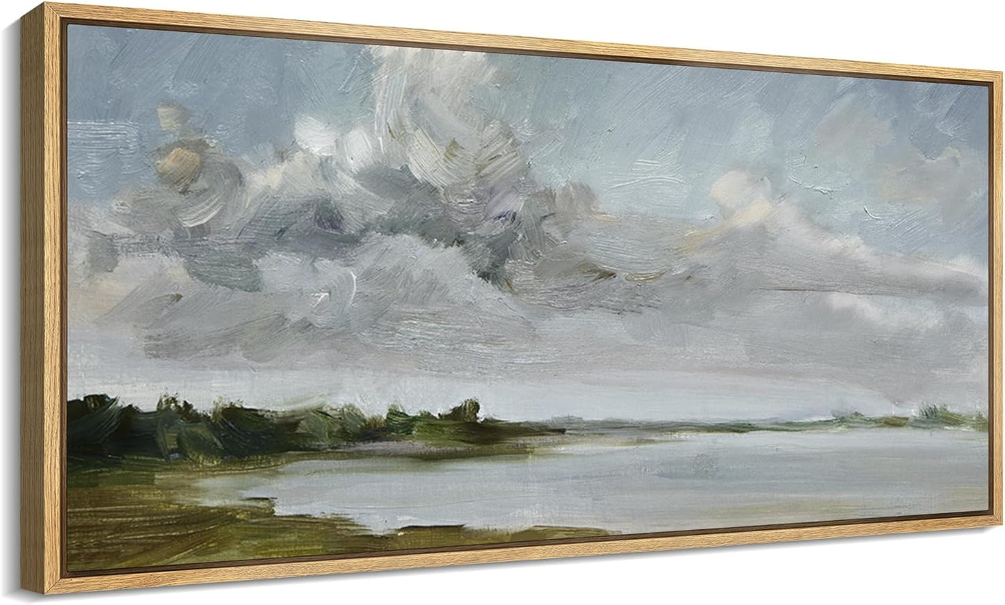 MUDECOR Extra Large Framed Canvas Print Wall Art Tranquil Landscape Soft Brushstroke Lake Scene Illustrations Antique Retro Fine Art Illustrations Decorative Colorful for Bedroom - 60"x30"