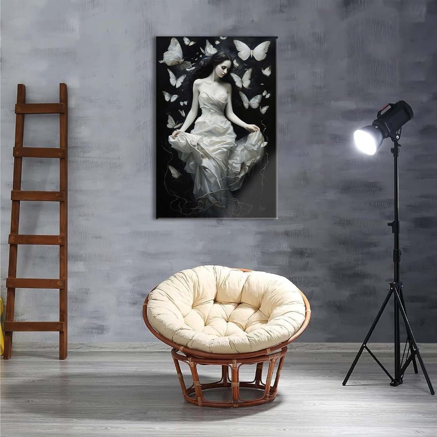 Vintage Gothic Feminine Canvas Wall Art Print Butterfly Poster Moody Preppy Wall Art Dark College Decor for Home Bedroom24x36in Wood Framed