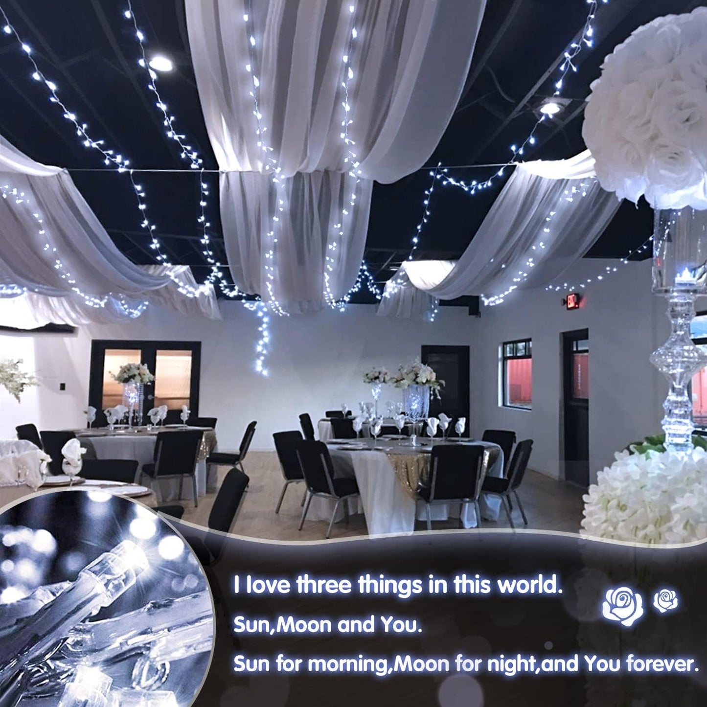 JMEXSUSS White Battery Operated String Lights Outdoor Waterproof, 33ft 100 LED Battery Power Christmas Lights Indoor, 8 Modes Twinkle Fairy Mini Light with Remote for Wedding Bedroom Tree