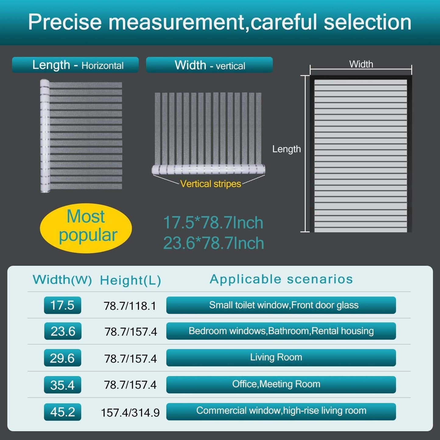 Window Privacy Film with Installation Tools, with Installation, Static Cling, Anti UV, Heat Control, Ideal for Home Shower Office Glass Door (Stripes Pattern, 35.4X157.4Inch)