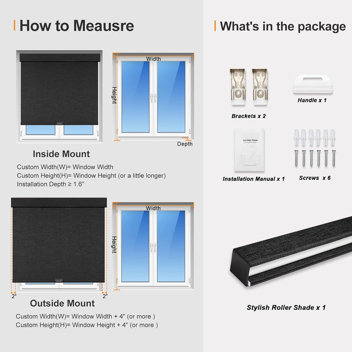 Persilux Free-Stop Cordless Blinds for Indoor Windows with Cover, Window Shades Blackout Roller Blinds, Thermal Insulated Fabric UV Protection for Kitchen, Office, Living Room, Black(40" W x 48" H)