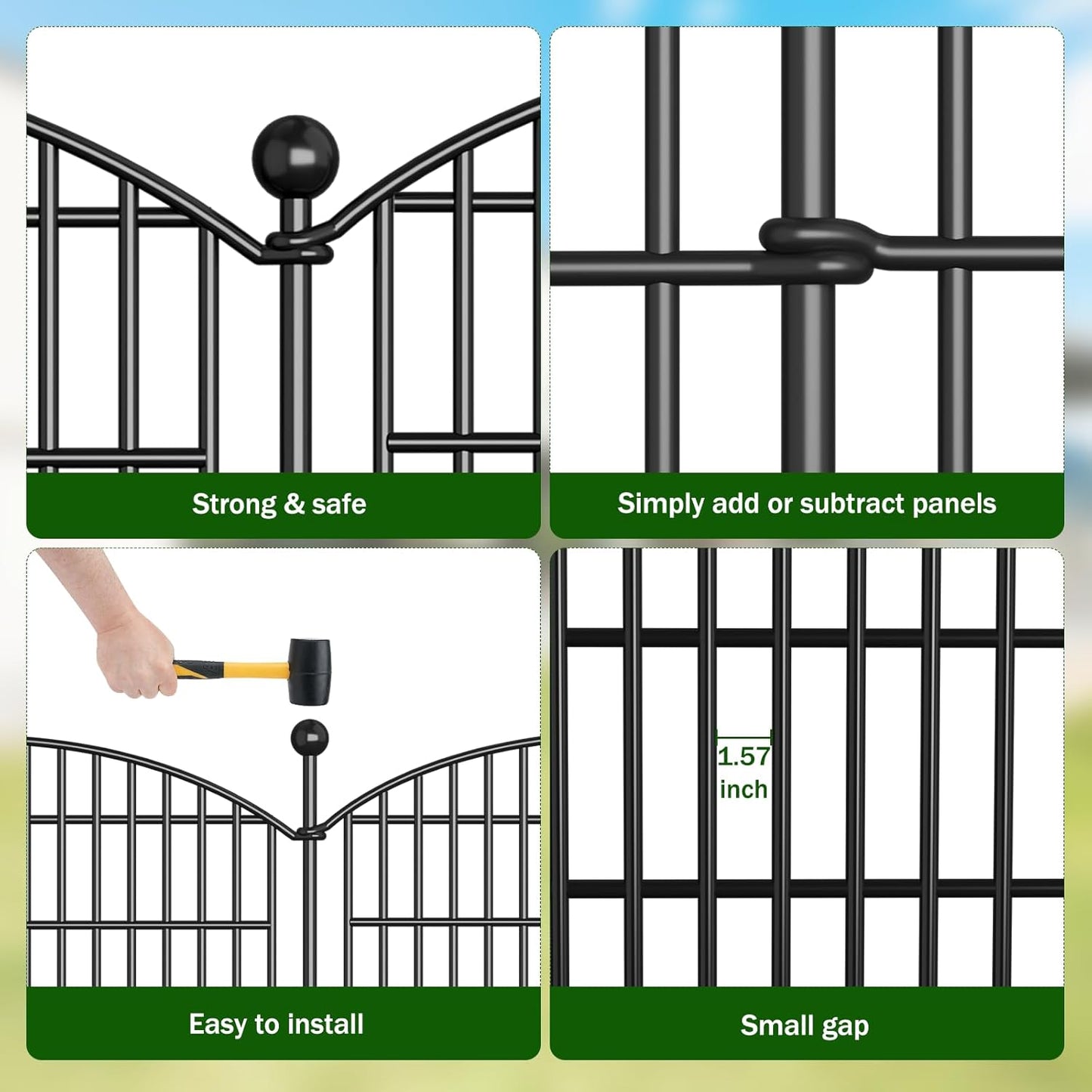 No Dig Decorative Garden Fence 5 Panels, 40 in (H) x 11.8 ft (L), Dog Fence Outdoor for Yard, Rustproof Metal Animal Barrier Ground Stakes Fencing for Garden, Patio, Flower Bed