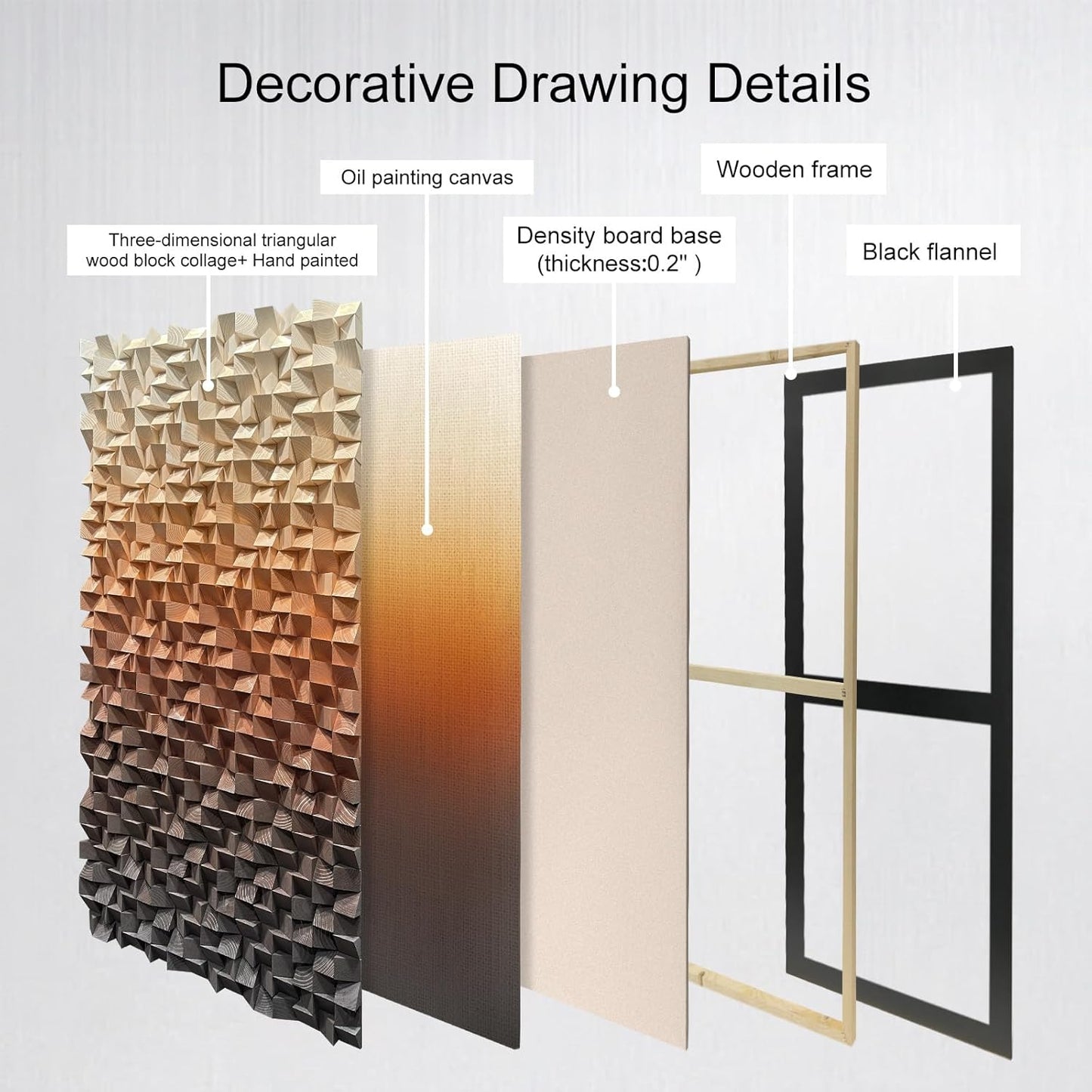 LIUZEYUE - 3D wooden block painting gradient coffee white art background wall wooden block abstract geometric wall decoration living room/bedroom/office modern minimalist style decoration 31.5"x63"