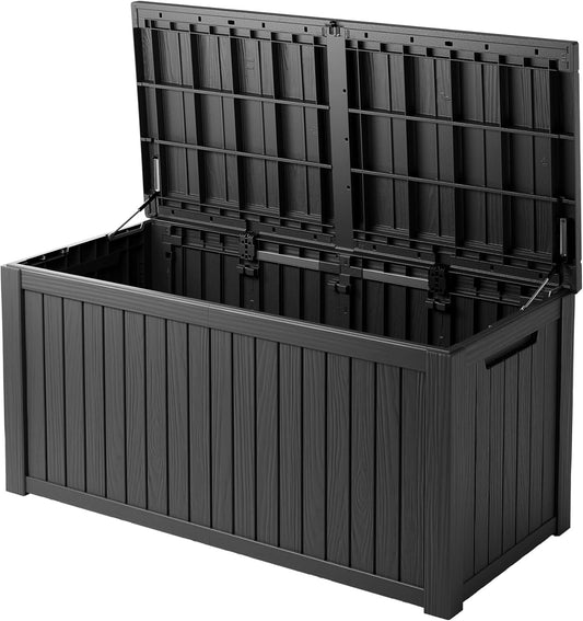 180 Gallon Double-Wall Resin Deck Box - Lockable Waterproof Outdoor Storage Box, 1000lbs Capacity & Doubles as Seating for Patio Furniture, Garden Tools, Pool Accessoriess (Black)