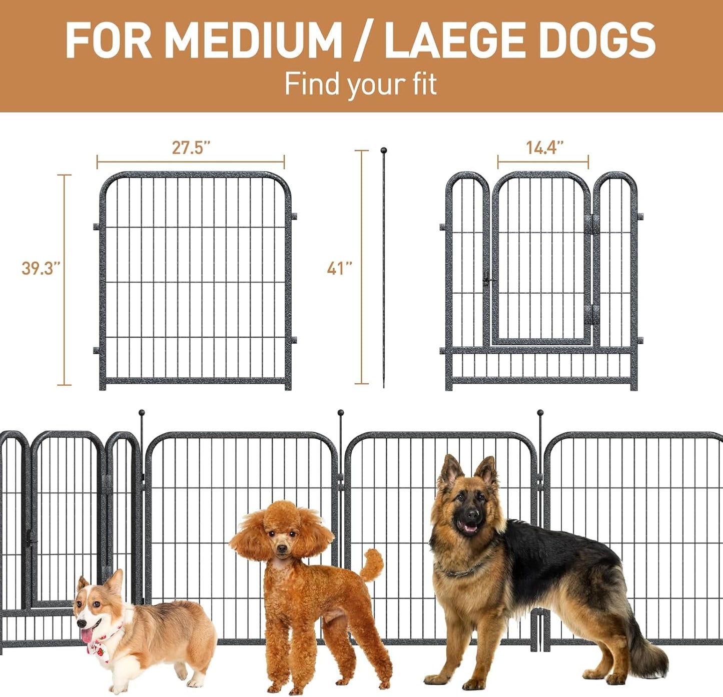 Metal Dog Playpen, 40" Inch Height 24 Panels, Large Dog Fence for Large/Medium/Small Dogs Indoor & Outdoor Bliss, Perfect Dog Pen for Camping, Yard and RV | Black-Silver