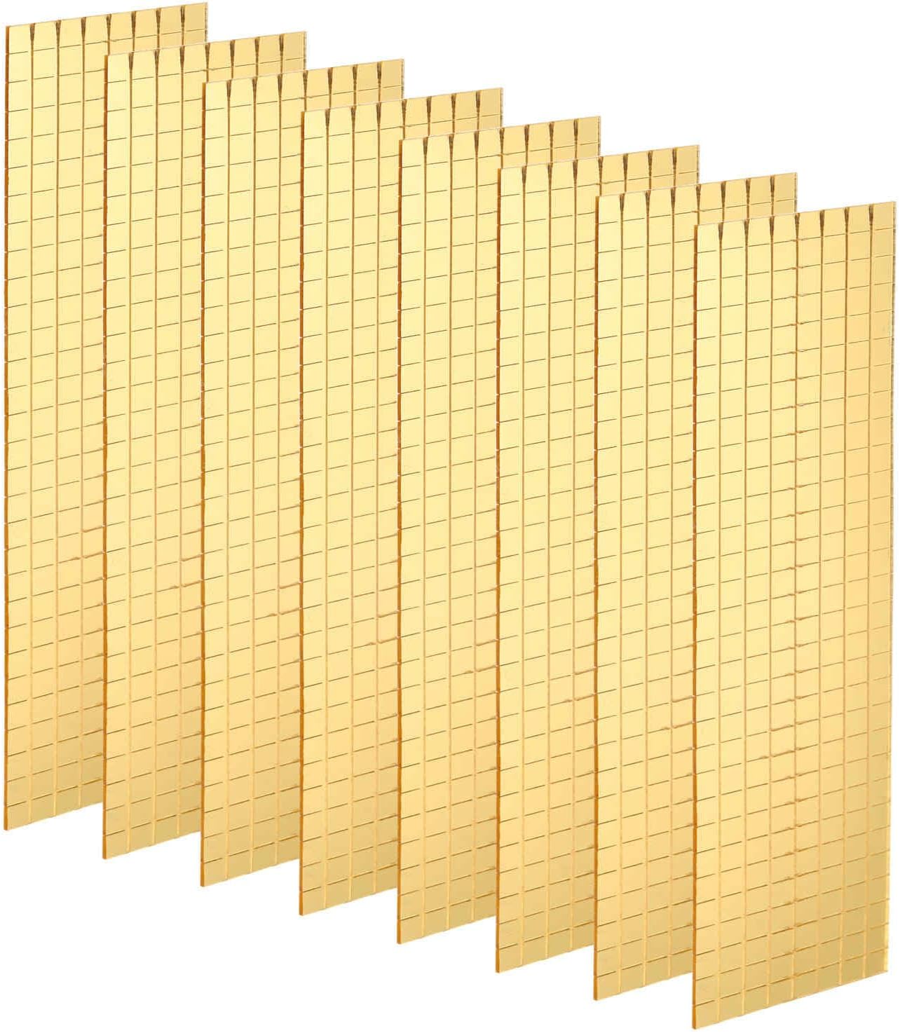 HARFINGTON 8 Sheet 3840 Pieces Self Adhesive Mirror Mosaic Tiles 5x5mm Small Square Mirror Tiles Sticker Disco Ball Stickers Mini Glass Tiles for DIY Craft Party Home Decoration, Gold