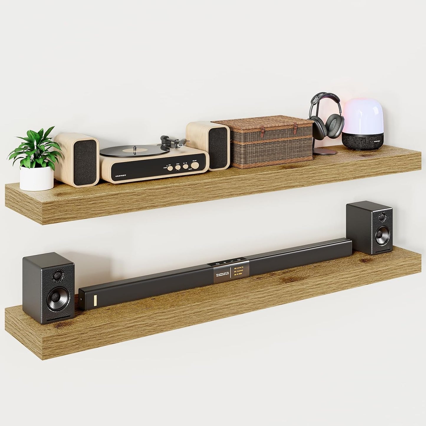 Heimlove 55 Inch Long Floating Shelves for Wall,9.3" Deep Oak Floating Shelves Set of 2,Large Display Shelf & Storage Shelf,Wall Mounted Shelves for Bedroom Living Room Kitchen Office
