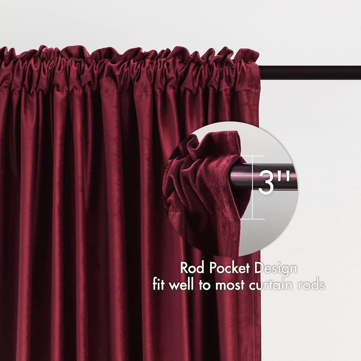MIULEE Burgundy Velvet Curtains Thermal Insulated Blackout Curtain Christmas Drapes for Bedroom Living Room Darkening 72 Inches Long Curtains Panels Rod Pocket Set of 2
