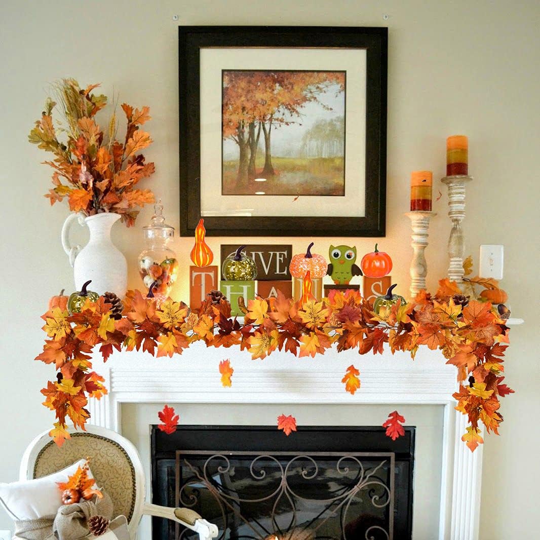 2 Pack Fall Maple Garland - 5.9ft/Piece Artificial Maple Leaf Garland Autumn Hanging Fall Leave Vines for Indoor Outdoor Wedding Thanksgiving Dinner Party Decor