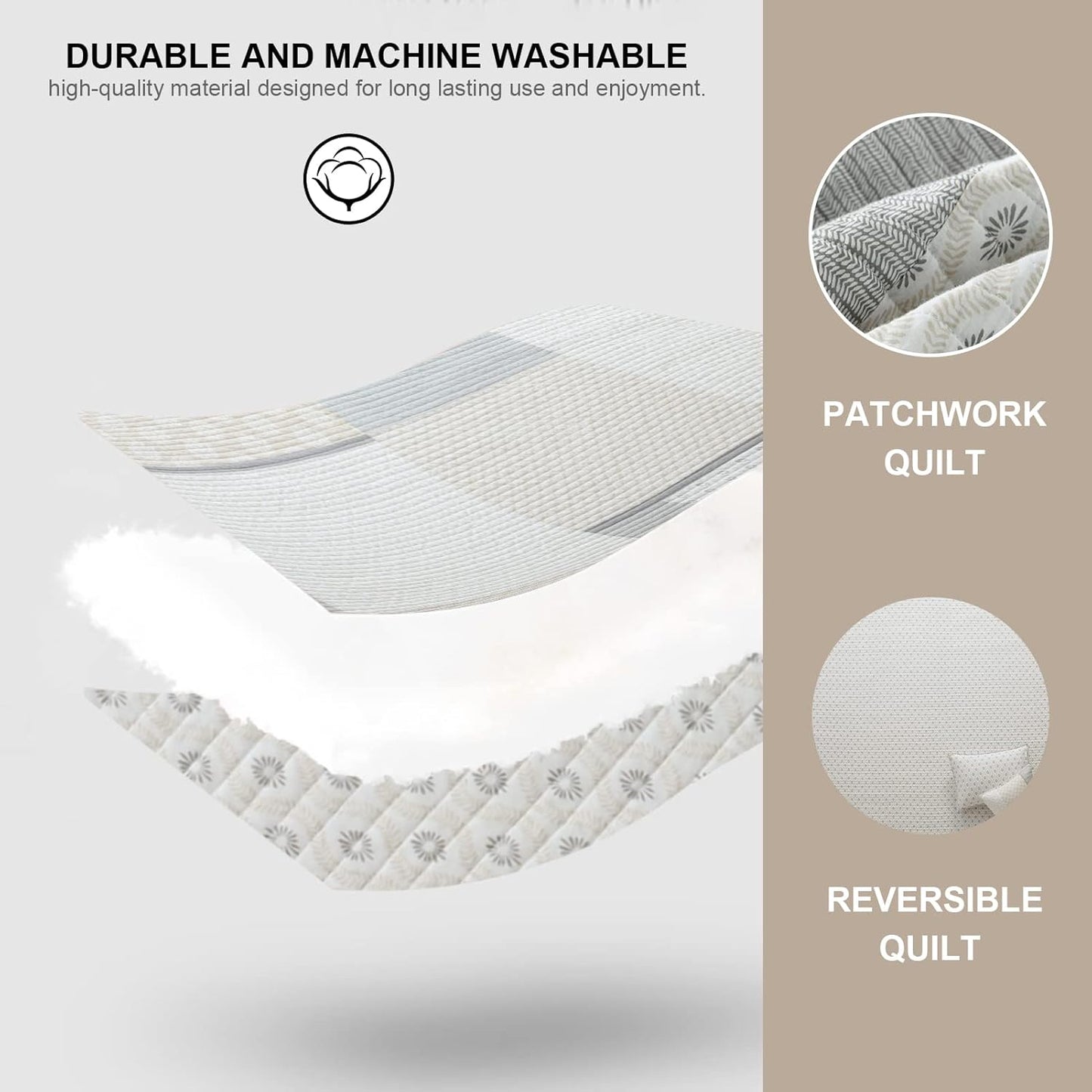 PANGUSHAN Quilt Set King Size, 100% Cotton Bedspread Quilt Bedding Set, Floral Patchwork Quilt Set for King Bed, Moonbeam Bed Spread, Lightweight Comforter Reversible Quilt, All Season, 3 Pieces