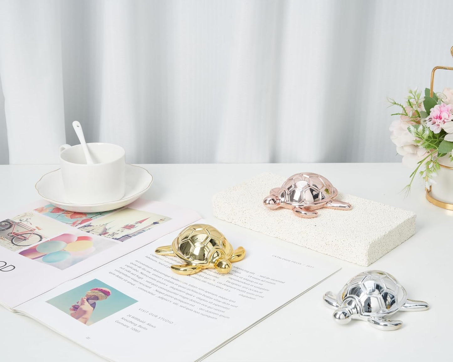 Small Sea Turtle Statue 4 inch Shiny Silver Accent Knick Knacks Paperweight for Bathroom Home Office Shelf Desk Table Decor, Cute Sea Turtle Gifts for Women