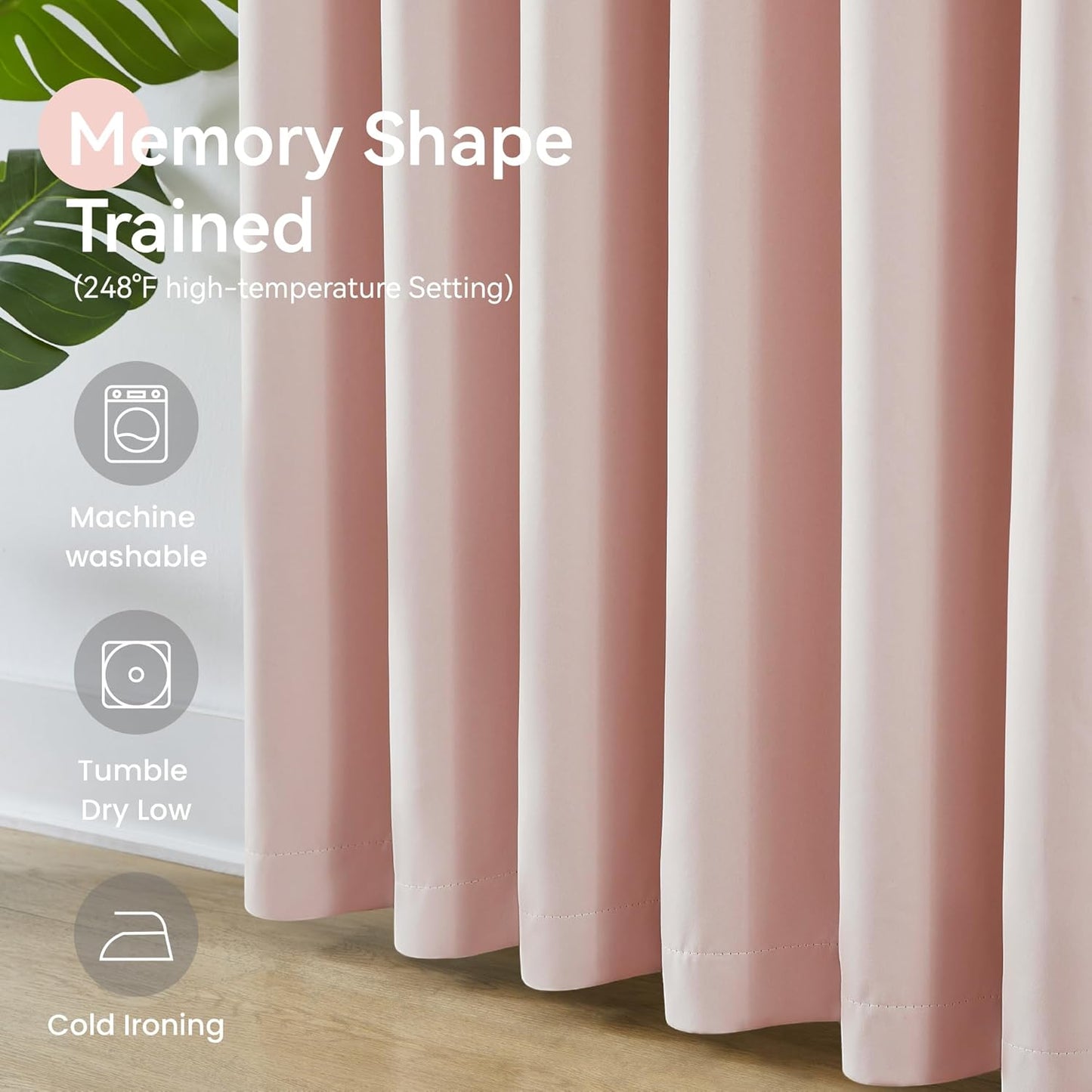 KangBang Soft Pink Blackout Pleated Curtains with Hooks for Living Room, Energy Saving Window Treatment Privacy Draperies for Bedroom Dorm, Vertical Track System Elegant Hook Panels 2 PCs, 40x108