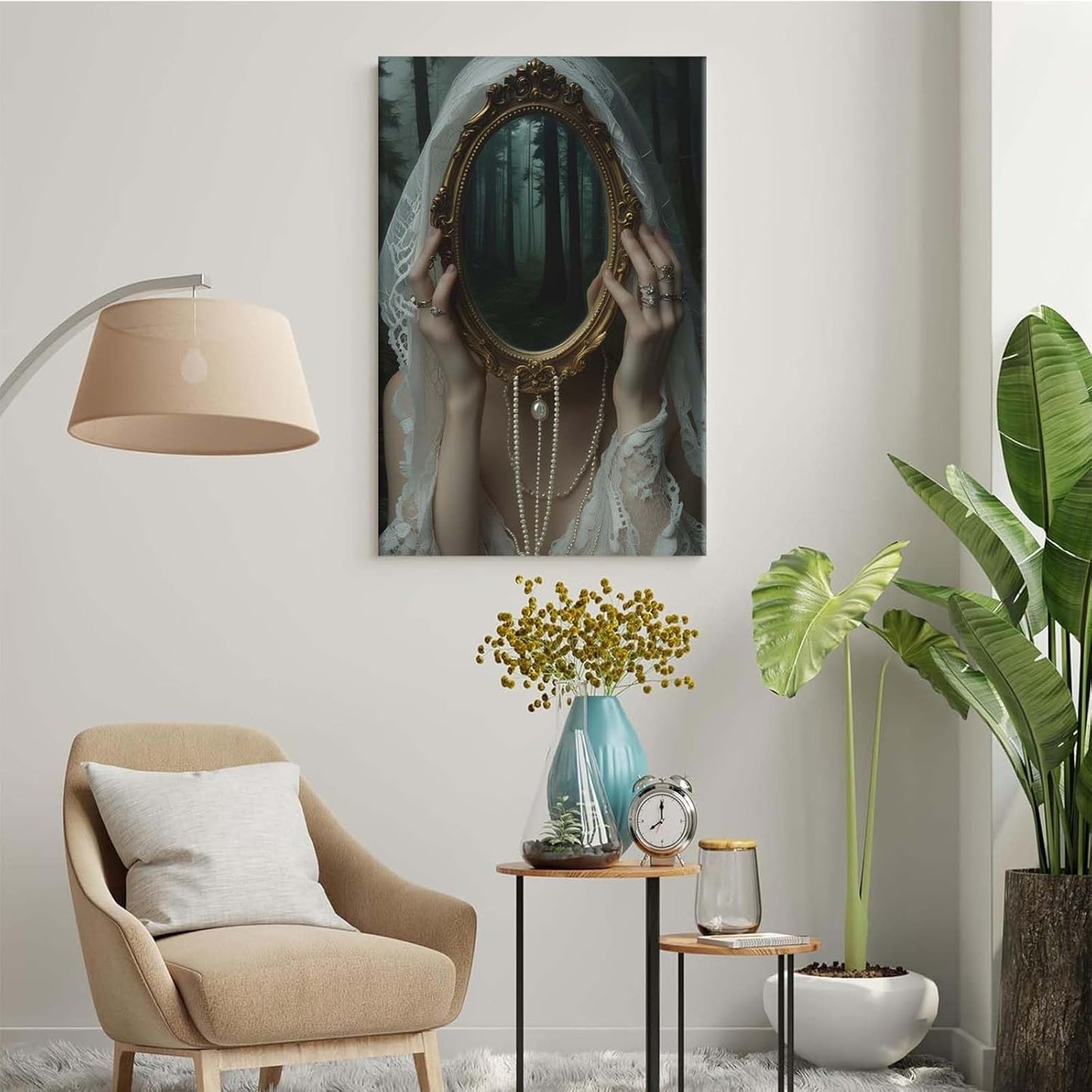 Mirror face covering dark art poster print melancholy gothic painting vintage feminine print victorian style decoration antique art8x12in Frameless
