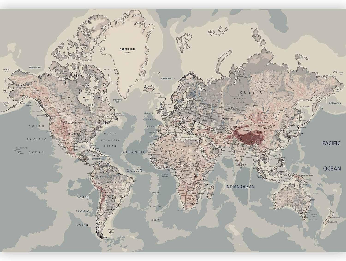 artgeist Premium Wall Mural World Map 197x138 in - Non-Woven Wallpaper Fleece Wall Decor Photo Print Picture Image Design Home Map of The World k-A-0061-a-c