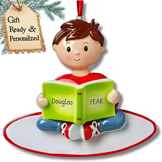 Personalized Child Christmas Tree Ornament - Toddler Pajamas Sleep Time Story Book Reader PJs Lover Kid - Free Customization