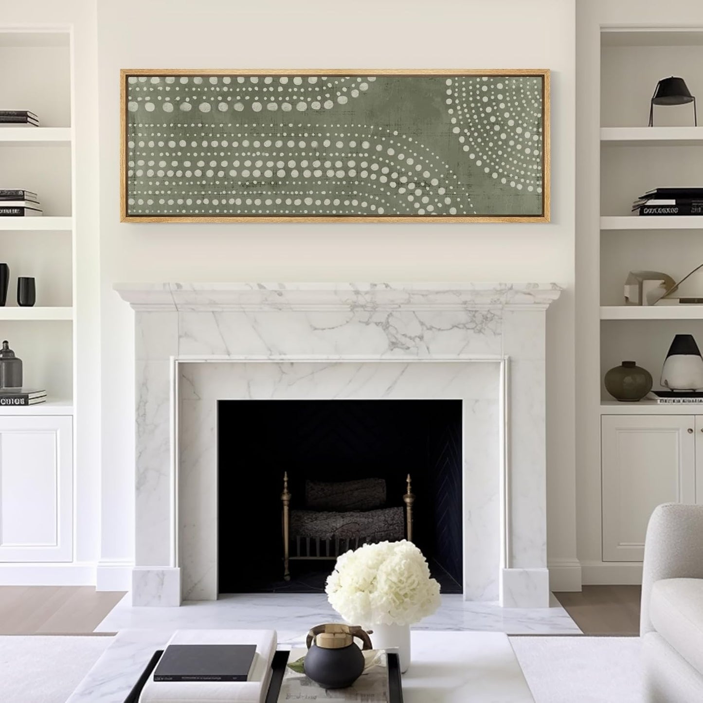 MUDECOR Large Framed Canvas Print Wall Art Abstract Dot Matrix Canvas Art in Olive Tones Antique Retro Fine Art Illustrations Decorative Colorful for Bedroom - 60"x20"