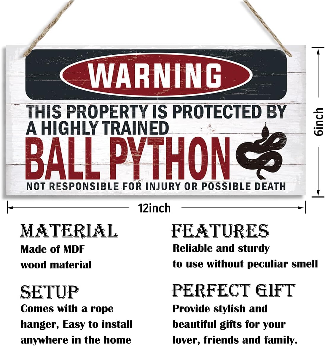 Warning Sign, Ball Python Warning Wood Plaque Sign, Funny Door Signs, Decorative Wood Hanging Suspension Plaque, Farmhouse Wooden Wall Decor, Outdoor Hanging Wooden Signs
