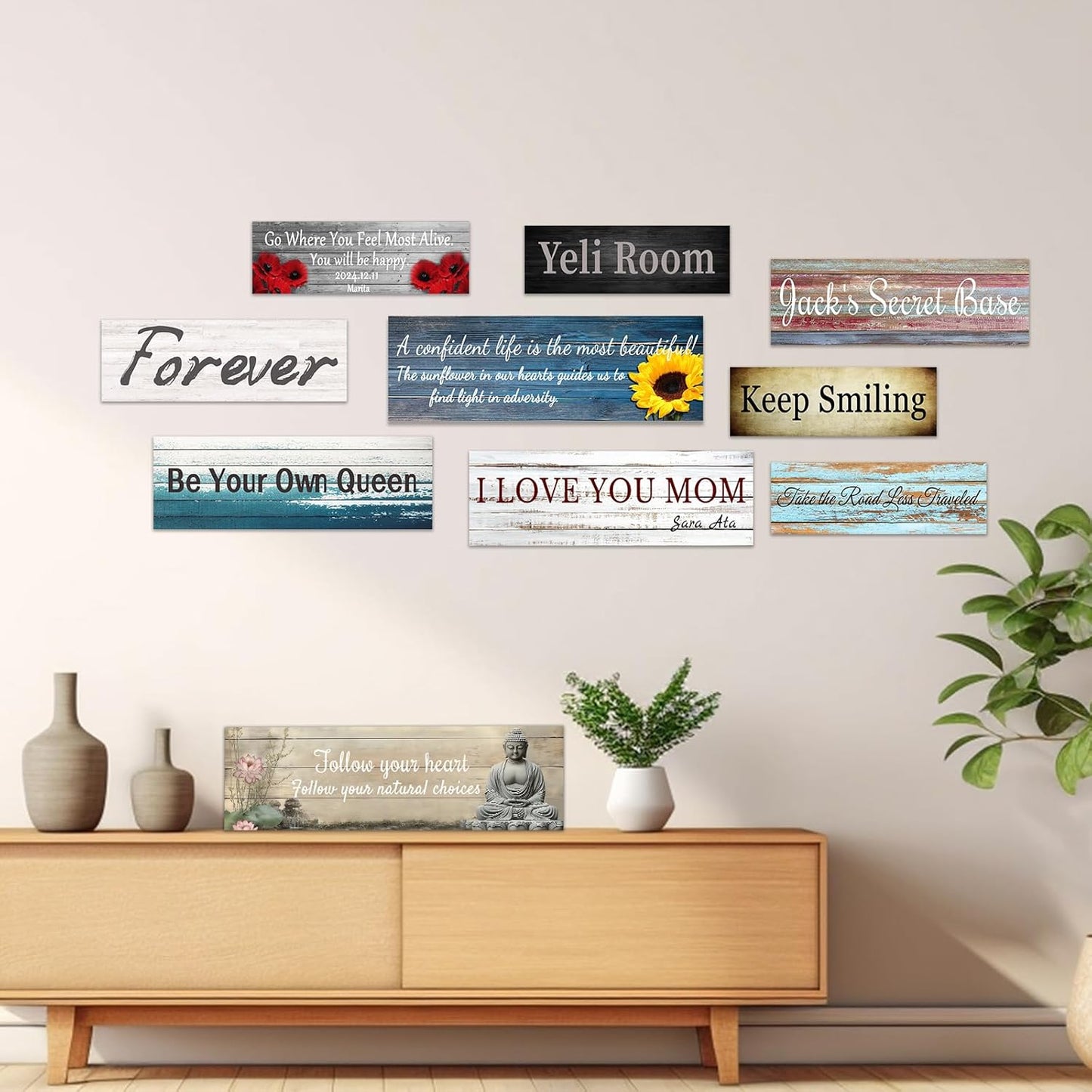 CHAOSETKEN Custom Text Sign Wall Art Personalized Family Quote Wall Decor Family Sign Canvas Prints Customized Wood Text Quote Pictures Rustic Farmhouse Decor Framed (12L x 4W)