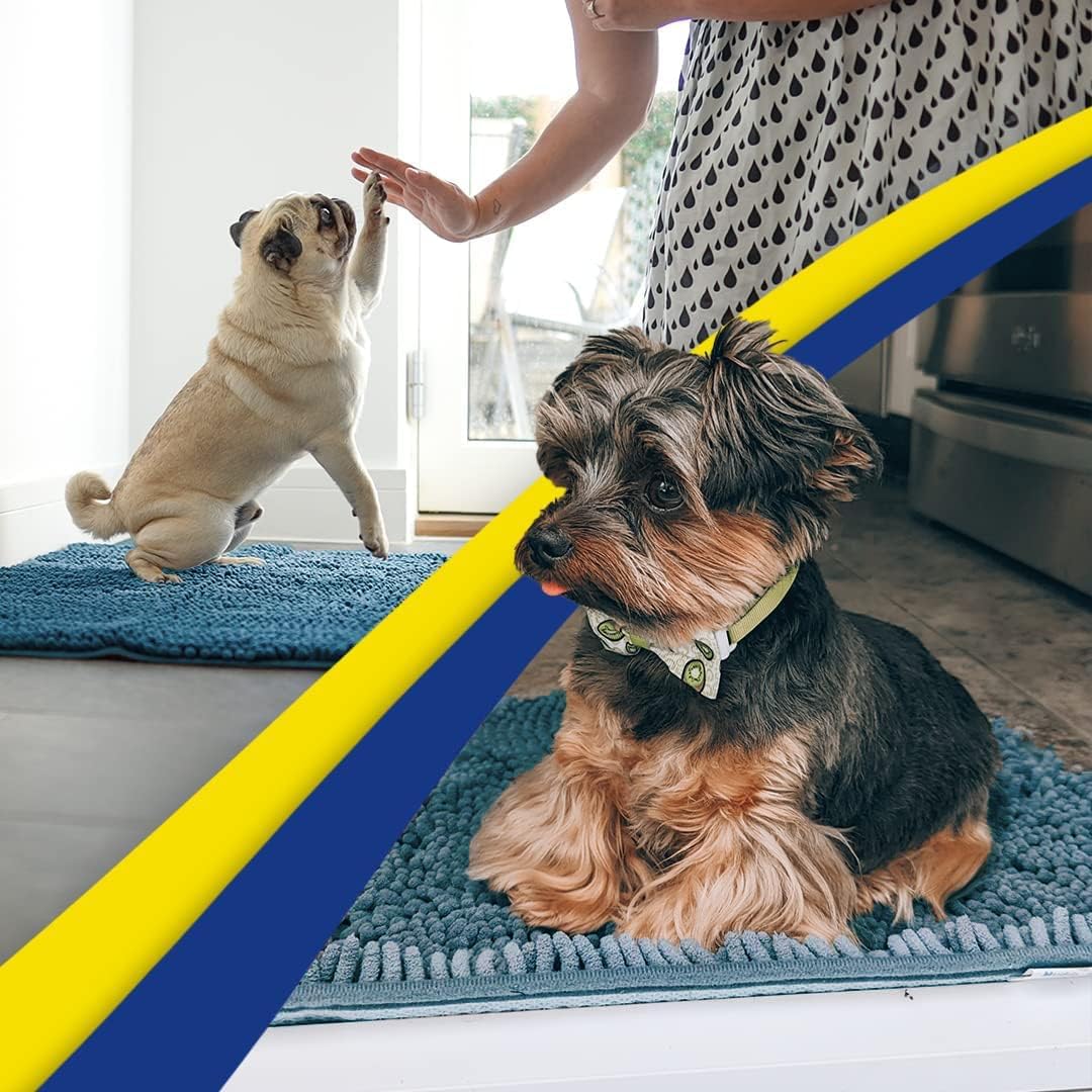 Muddy Mat® 4-Piece Atlantic Blue Medium 30"X19" AS-SEEN-ON-TV Highly Absorbent Microfiber Door Mat, Bath Mat and Pet Rug, Non Slip Thick Washable, Soft Chenille for Kitchen Bedroom Indoor and Outdoor